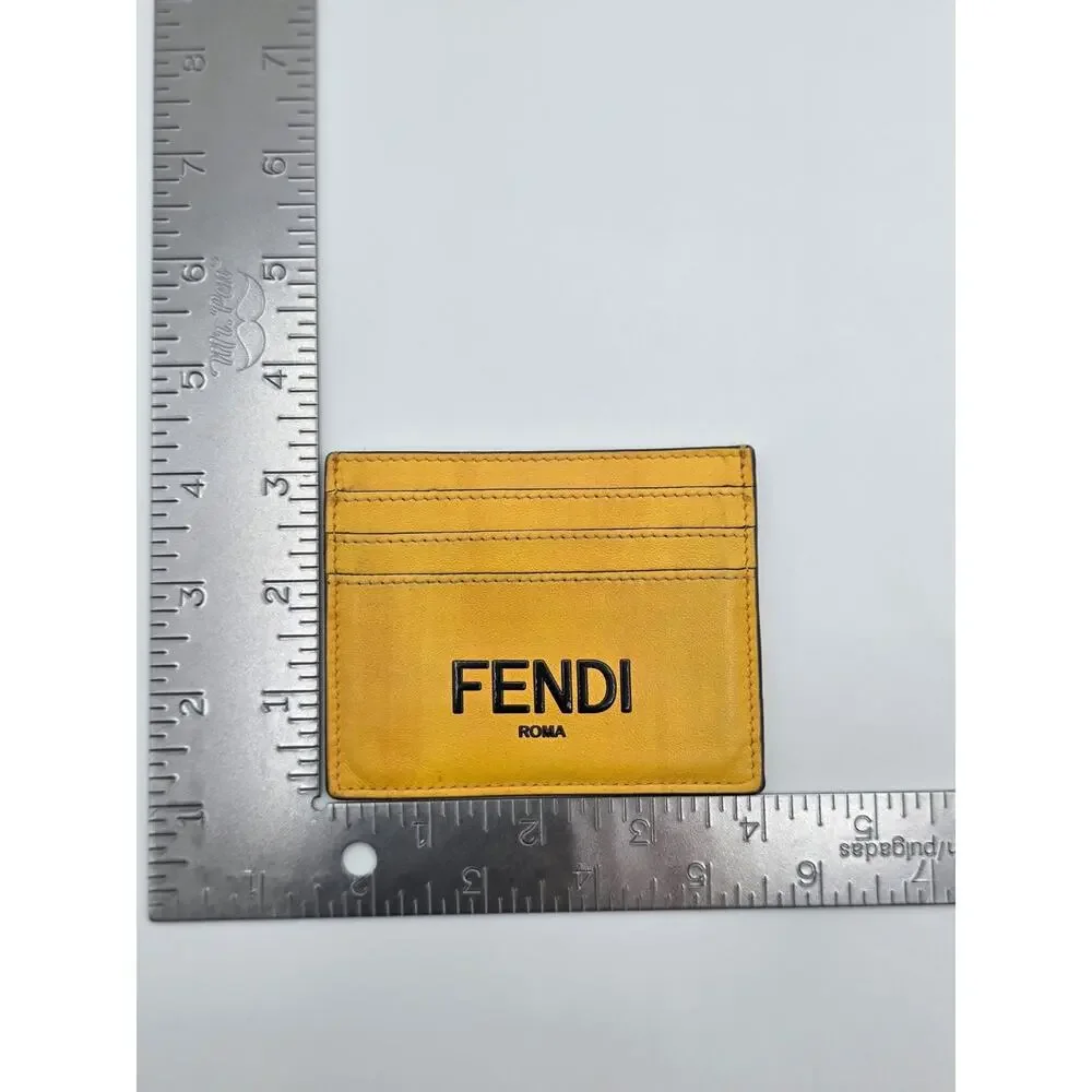 Fendi Roma Yellow Leather Logo Card Holder Credit Card Case Wallet Italy
